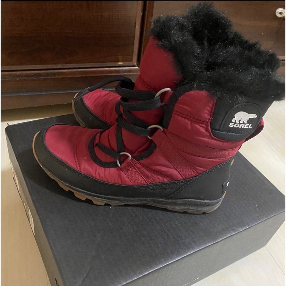 SOREL Women's Whitney™ Short Lace Boots Red/White Size US 5.5 Waterproof